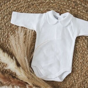 ✨NEW!✨ Babidu White Long Sleeved Body Vest with Peter Pan Collar - 3 Months
